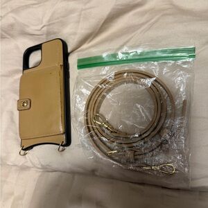 Bandolier Beige Leather Phone Case with Strap
